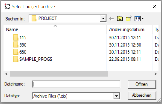 Projektarchiv auslesen